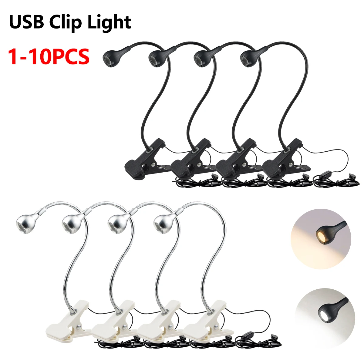 Book Light Flexible - 1-10Pcs 클립온 라이트 USB 전원 독서