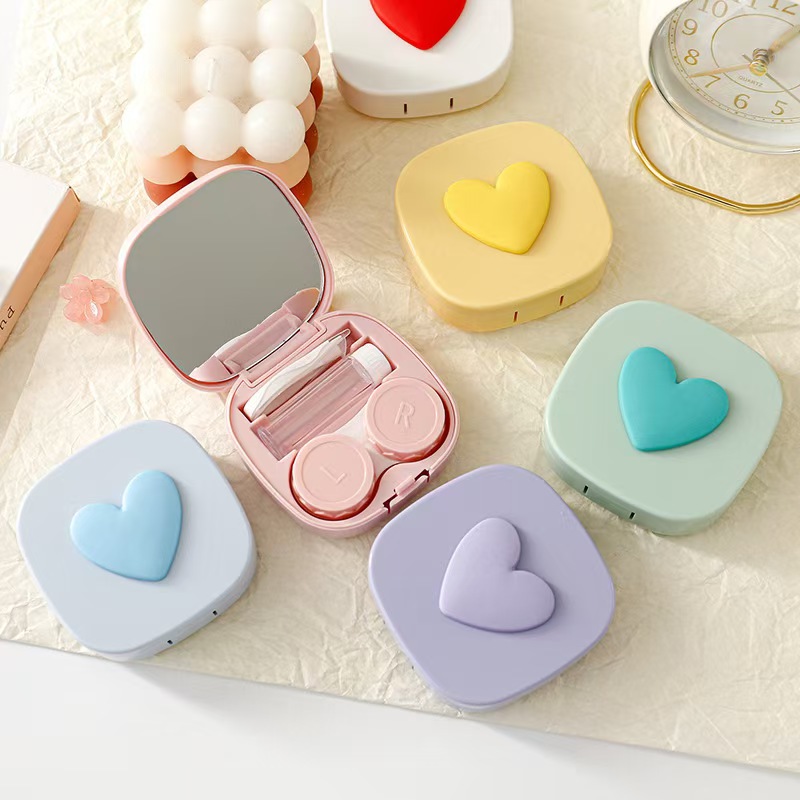 거울이있는 하트 콘택트 렌즈 케이스 미니 러블리 아이  - Travel Accessories Comfort 리뷰 및 가격